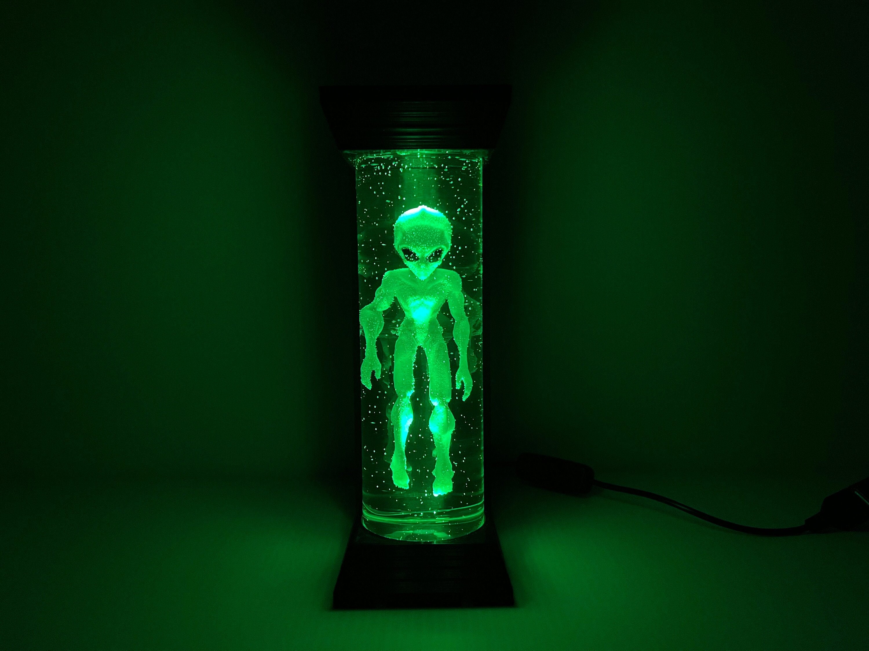 Alien in Stasis Tank, Green LED Lamp, Extra Terrestrial Figure