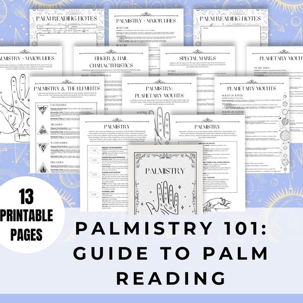 Palmistry 101, Beginners Guide to Palm Reading, Book of Shadows & Grimoire Pages, Witchy Journal Page