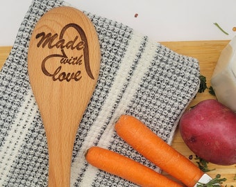 Custom Laser-Engraved Wooden Spoons (All-Natural Beechwood,  Personalized Cookware, Custom Kitchen Accessory, Wedding Gift & Mother's Day)