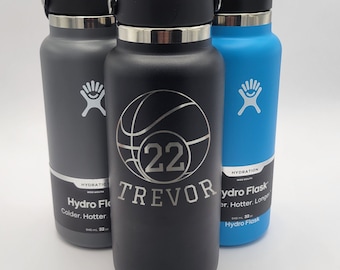 SPORTS Laser Engraved Hydro Flask Wide Mouth Hydration Water Bottle/Coffee (Basketball, Volleyball, Football, Soccer, Baseball- More Sizes)