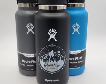 Custom Laser Engraved Hydro Flask Wide Mouth Hydration Water Bottle/Coffee (Camping, Summer, Personalized, Outdoor Adventures)