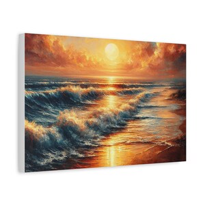 Golden Sunset Over Ocean Waves Wall Art Beach Landscape Canvas Print ...