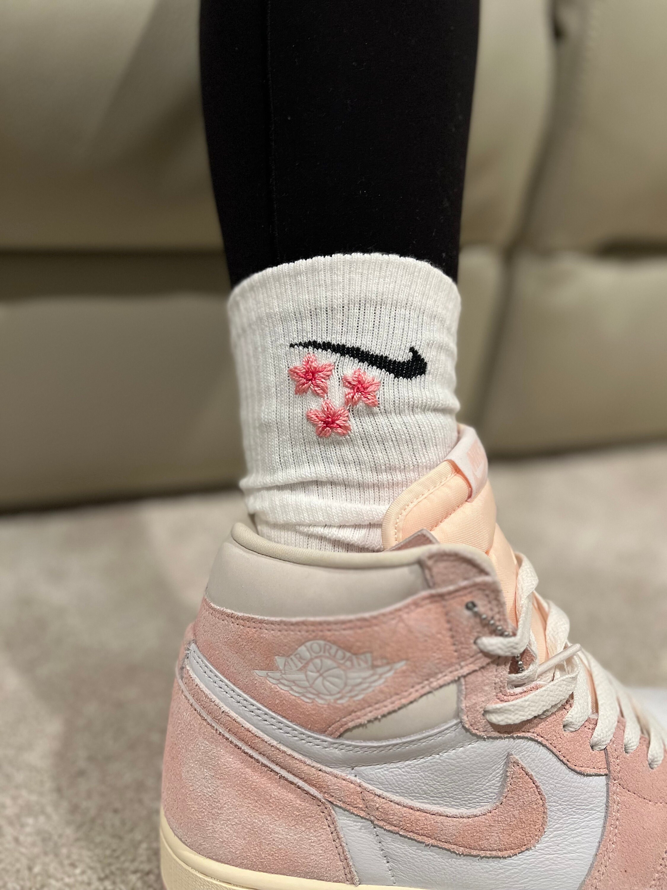 ナイキ 3 ピンクフラワー刺繍ソックス - Etsy 日本