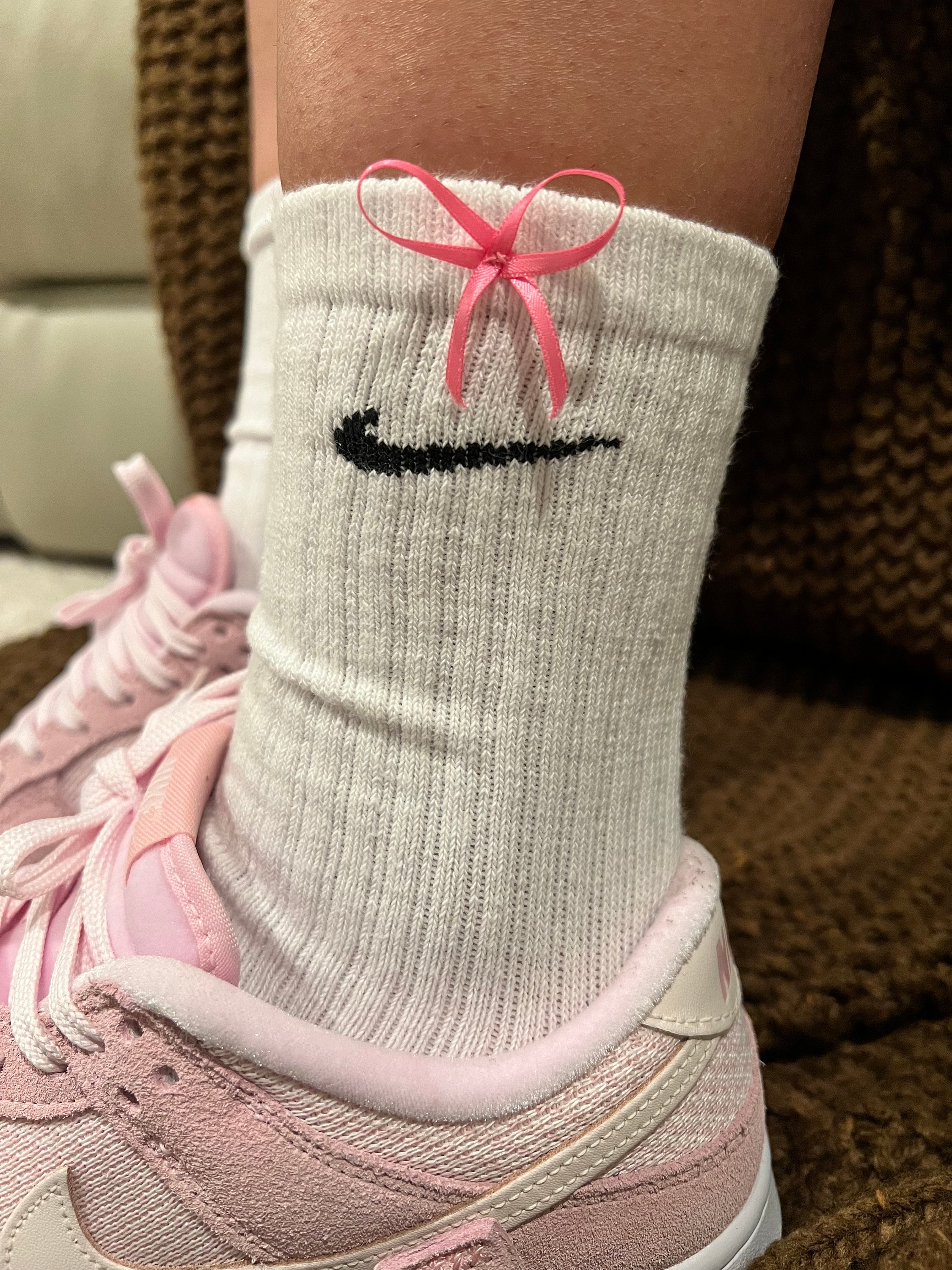 Nike Embroidered Socks Pink Bow Etsy UK
