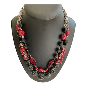Necklace layered black and red Necklace 2 layer sparkling necklace party gift for her Birthday any occasion Black and red Necklace