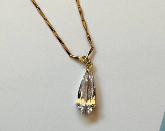 Kristall Tear Drop Halskette |  24K Gold Zierliche Bar Link Halskette |  Layering Halskette |  Minimalistische Halskette