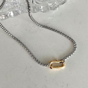 Grunge Charm Necklace  |  Stainless Steel Rounded Box Chain  |  Mini Clasp Necklace  |  Minimalist Necklace  |  Layering Necklace