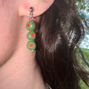 Mini Dirty Martini Olive Drop Earrings ~ polymer clay