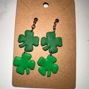 Two-Toned Shamrock Earrings – St. Patrick’s Day Polymer Clay Jewelry, Lucky Clover Dangle Earrings, Irish-Inspired Gift