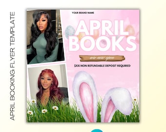 Plantilla de folleto de reservas para abril, peluquería, maquillaje, uñas (editable en Canvas, descarga digital)
