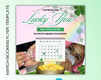 Plantilla de folleto de reservas de marzo, tema de la suerte de San Patricio (Plantillas de Canvas, descarga digital)