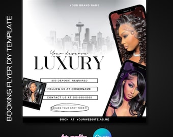 Plantilla de volante de reservas DIY, plantillas de Canva, peluquería, maquilladores, técnicos de uñas, contenido de Instagram