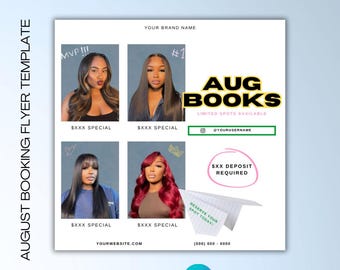 Plantilla de folleto de reservas para agosto, peluquería, maquillaje, uñas (Canva)