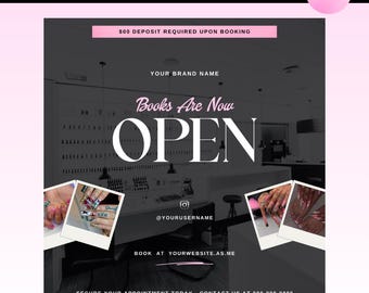 Plantilla editable de folleto de reservas, peluquería, maquillaje, uñas (Canva)