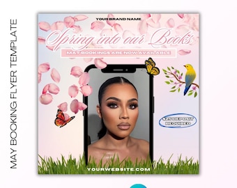 Plantilla de folleto de reservas de mayo, tema de primavera, editable en Canva (descarga digital)