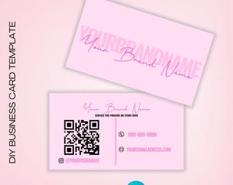 Pink Business Card Template with QR Code | Editable Canva Template for Hair Stylists, MUA, Makeup,  Lash Techs, Braiders | Minimalist Design