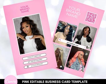 Pink Beauty Business Card Template | Editable Canva Template for Hair Stylists, MUA, Makeup,  Lash Techs, Braiders | Minimalist Design