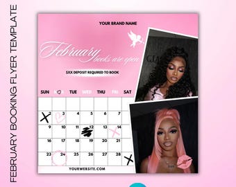 Plantilla de folleto de reservas para febrero: peluquería, maquillaje y uñas (editable en Canvas)