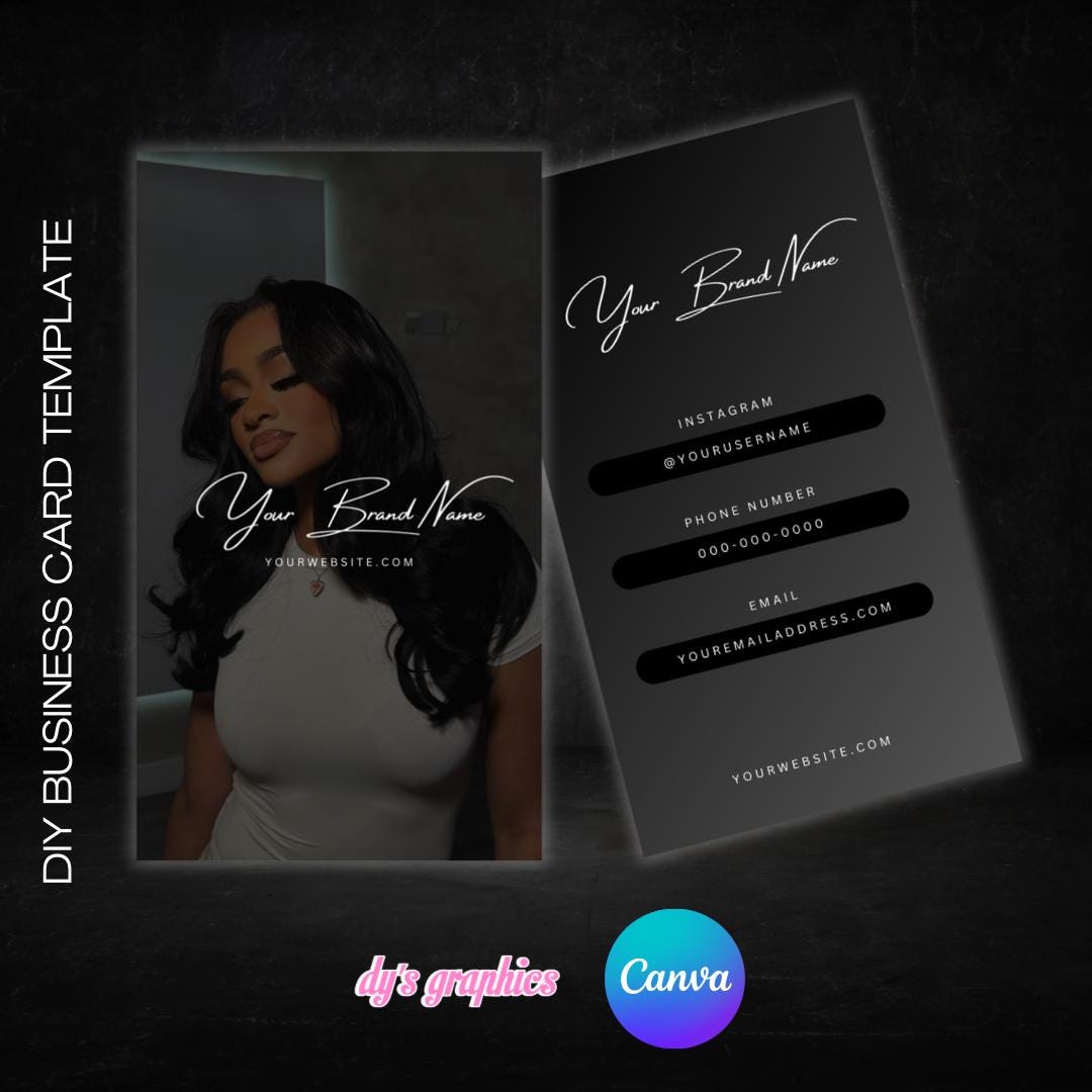 Elegant Business Card Template, Business Card Template Design, Makeup Artist Nail Tech Hairstylist Braider Esthetician Wigs Lashes DIY CANVA