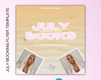 Plantilla de folleto de reservas de julio, editable en Canva (descarga digital)