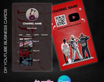 YouTube Business Card, Custom Canva Business Card Design, Printable YouTube Channel Card, Editable Small Business Card for YouTubers