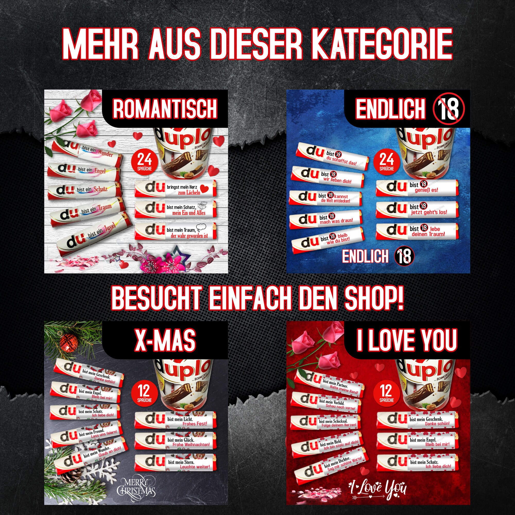24 er SET mit XMAS Sprüchen und I Love You, Duplo Banderolen zum