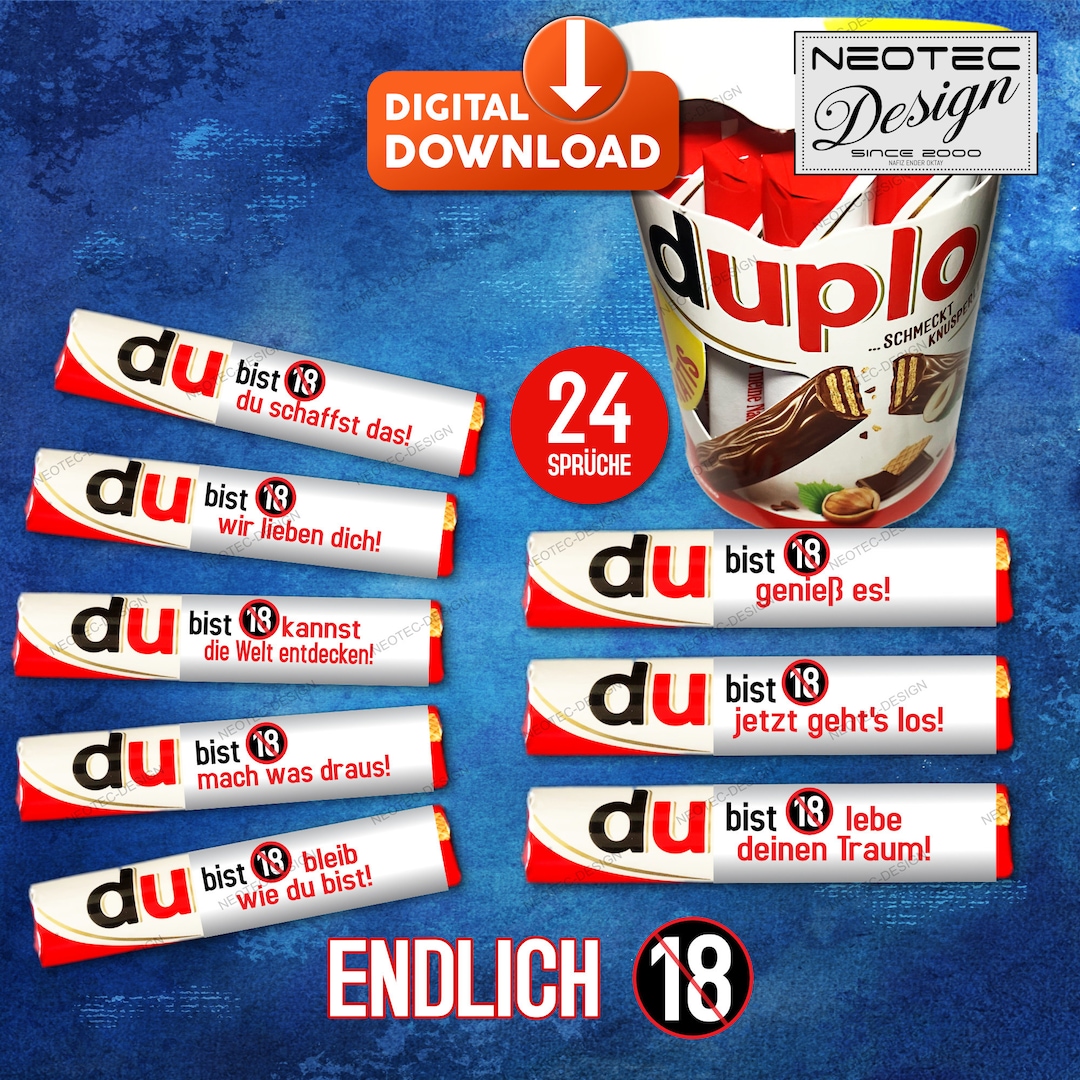24 er SET mit Endlich 18 Sprüchen, Duplo Banderolen zum Download, Duplo