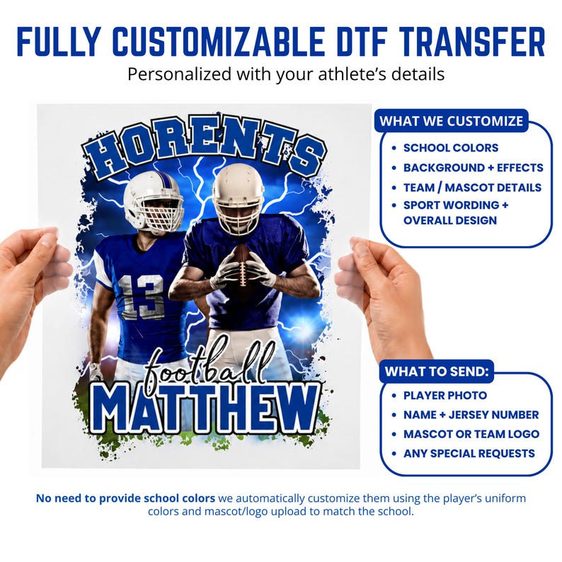 Football Dtf, Custom Player Name - Ready To Press | Sports Heat Transfer | Personalized Apparel imagem 3