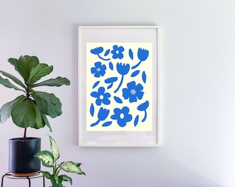 Stampa floreale blu Wall Art - Download digitale