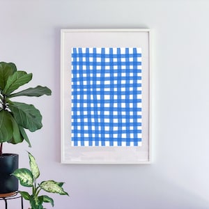Gingham Print Blue Wall Art - Digital Download