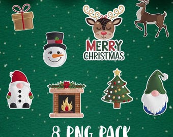 Paquete PNG navideño: Gnomos, renos y diseños de bordado