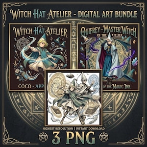 Häxhattatelier PNG-paket, 3 png-bilder, häxa png, brushbuddy png, anime png, digital nedladdning av grafisk design