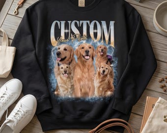 Custom Bootleg Pet Sweatshirt, Personalized Dog Photo Rap Tee, Vintage Pet Name Crewneck, Custom Dog Shirt, Unique Pet Lover Gift