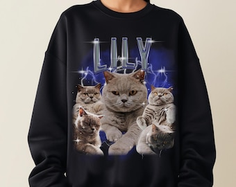 Custom Bootleg Rap Tee, Vintage Pet Sweatshirt, Pet Photo + Name Custom Pet, Personalized Sweatshirt, Custom Sweathirt for Chirstmas Gift