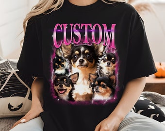 Custom Bootleg Rap Tee, Vintage Pet Shirt Pet Photo + Name Custom Dog Shirt Personalized Shirt Custom T Shirts for Humans Dog Shirt 90's Tee