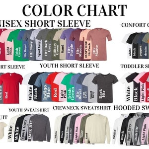 the color chart for the unisex short sleeve shirt