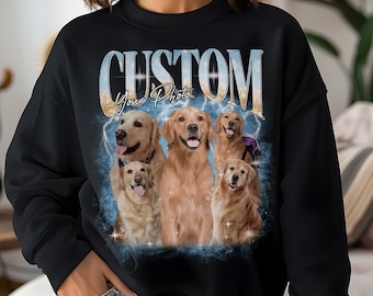 Custom Bootleg Rap Tee, Vintage Pet Sweatshirt, Pet Photo + Name Custom Dog Sweatshirt, Personalized Sweatshirt, Custom Shirt for Humans Dog