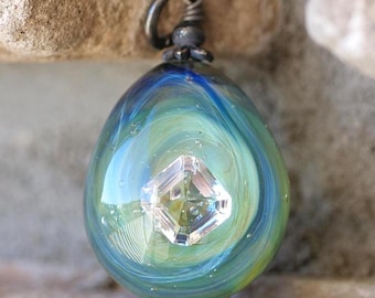 New Treasure Crystal Necklace Iridescent Glass Pendant Magical Fantasy Jewelry