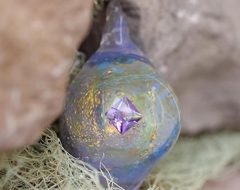 Lavender Candle Crystal Necklace Iridescent Glass Pendant Magical Fantasy Jewellery