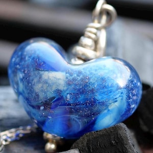Blue heart Heart Necklace Glass Art