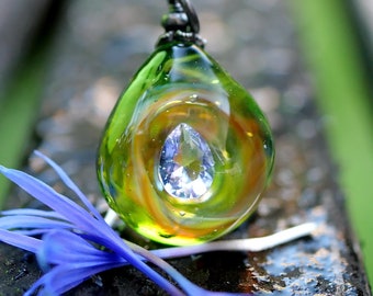 Healing Wind Crystal Necklace Iridescent Glass Pendant Magical Fantasy Jewelry