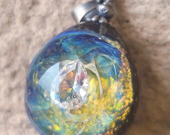 Thunderstorm Crystal Crystal Necklace Iridescent Glass Pendant Magical Fantasy Jewelry