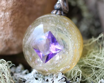 Purple Beacon Crystal Necklace Iridescent Glass Pendant Magical Fantasy Jewellery