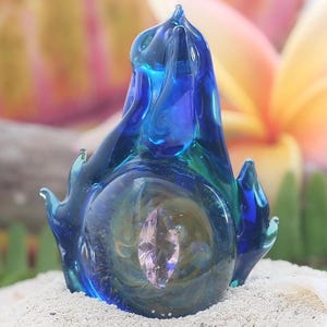 Sapphire Flame Crystal Necklace Glass Art