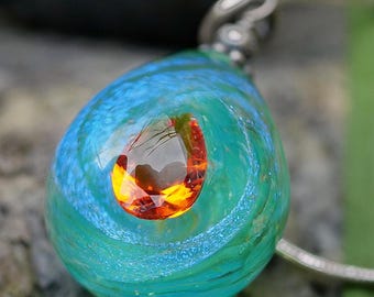 Eye of Blizzard Crystal Necklace Iridescent Glass Pendant Magical Fantasy Jewelry