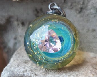 Magical Melody Crystal Necklace Iridescent Glass Pendant Fantasy Jewelry