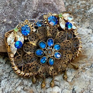 Brilliant Blue Filagree Belt Buckle