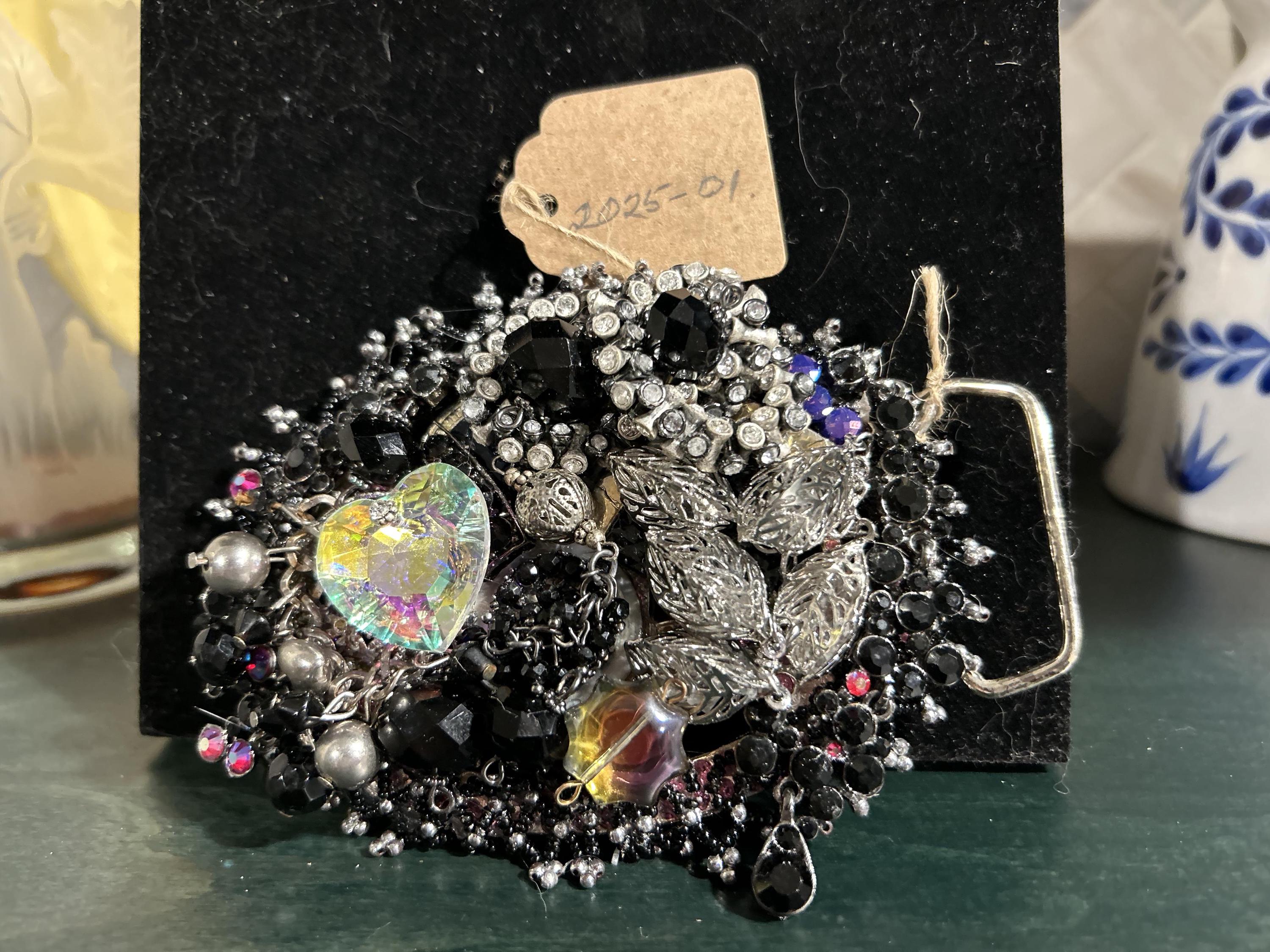 Handmade Vintage Embellished Belt Buckle A handmade black leather belt embellished with stamps of  main image 2