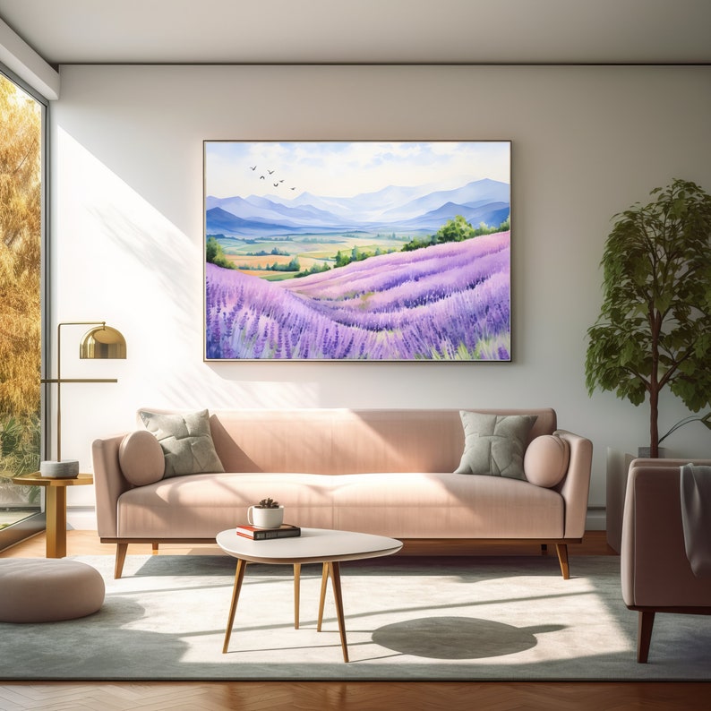 Lavender Field Wall Art, Landscape Wall Art, Framed Canvas Wall Art