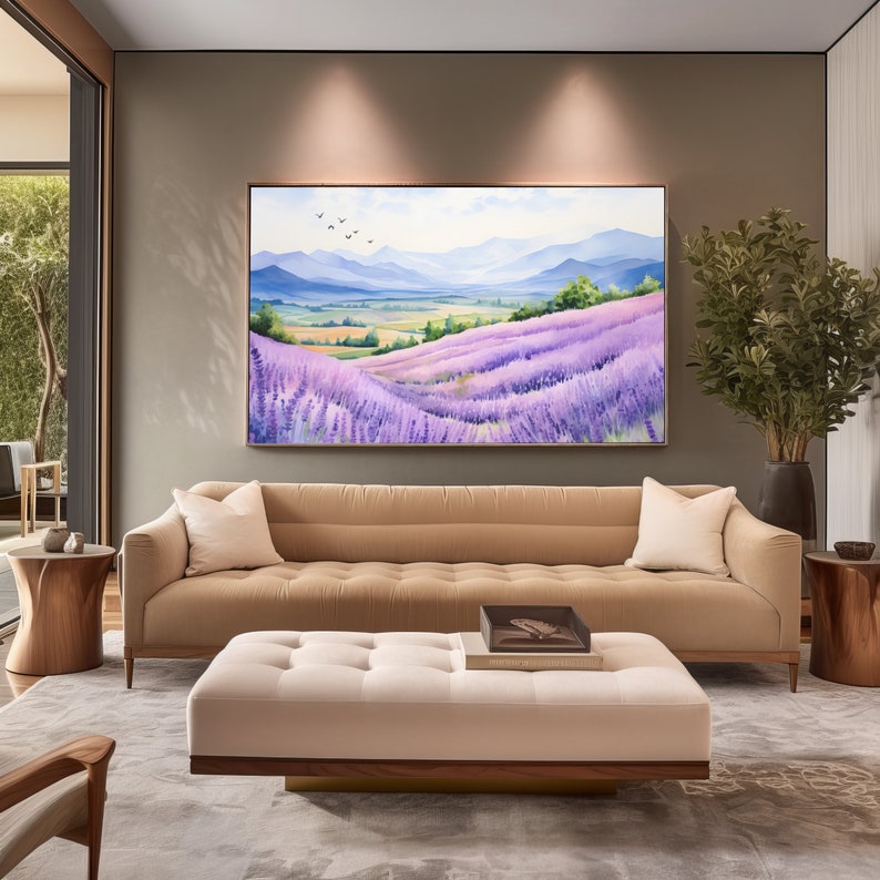 Lavender Field Wall Art, Landscape Wall Art, Framed Canvas Wall Art